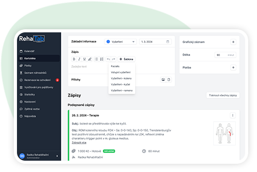 Kalendář v systému RehaTab