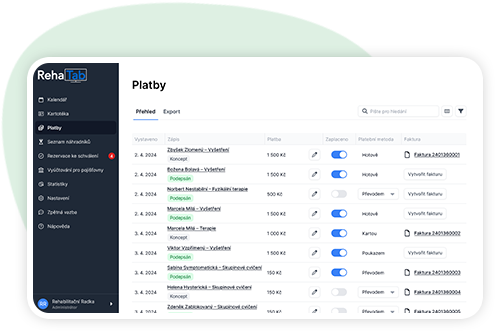 Platby v systému RehaTab
